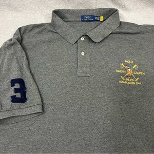 Polo Ralph Lauren 5XB Triple Pony Gray Crest Polo Shirt Cotton Rugby Equestrian